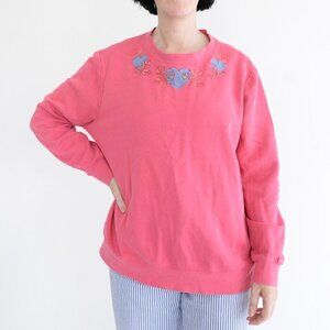 Vintage Basic Editions Pink Blue Heart Knit Crewneck Graphic Sweater Cottage XL